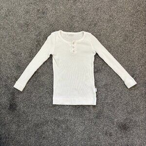 Jamie Kay white ribbed knit long sleeve tee shirt, 3 buttons in front